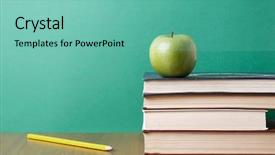  Presentation with apple - Slide deck having green chalkboard - apple over books background and a seafoam green colored foreground