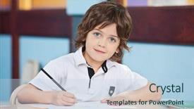 Presentation with pen - Colorful presentation theme enhanced with little boys - portrait of cute boy backdrop and a light blue colored foreground