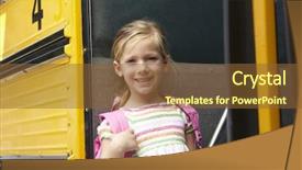  Presentation with school bus - Colorful presentation enhanced with elementary school pupil board bus backdrop and a tawny brown colored foreground