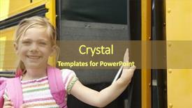  Presentation with school bus - Beautiful slide deck featuring elementary school pupil board bus backdrop and a tawny brown colored foreground