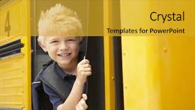  Presentation with school bus - Amazing presentation theme having elementary school pupil boarding bus backdrop and a gold colored foreground