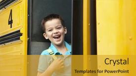 Presentation with school bus - Presentation with elementary school pupil boarding bus background and a gold colored foreground
