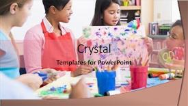  Presentation with school art and music - Colorful presentation enhanced with elementary school pupil in art backdrop and a coral colored foreground