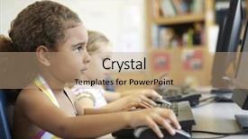  Presentation with school computer labs - PPT layouts with elementary school pupil in computer background and a coral colored foreground