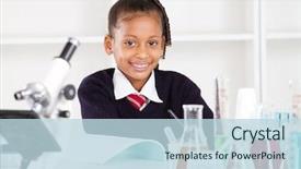  Presentation with elementary school - Cool new presentation theme with elementary school pupil in science backdrop and a sky blue colored foreground