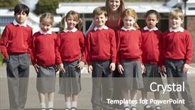  Presentation with elementary school - Presentation theme enhanced with elementary school pupils with teacher background and a gray colored foreground