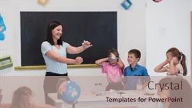  Presentation with diverse classroom - Slide deck with elementary-school-science-classroom-enthusiastic background and a coral colored foreground