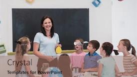  Presentation with diverse classroom - Theme consisting of elementary-school-science-classroom-enthusiastic background and a coral colored foreground