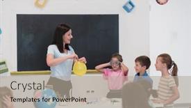  Presentation with diverse children - PPT layouts consisting of elementary-school-science-classroom-enthusiastic background and a mint green colored foreground