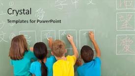  Presentation with elementary school - Presentation design with elementary school students learning chinese background and a light gray colored foreground