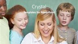  Presentation with school desk - Presentation design featuring elementary school students looking background and a seafoam green colored foreground