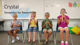  Presentation with music school - Theme consisting of elementary school students playing flutes background and a soft green colored foreground