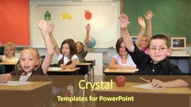  Presentation with school elementary - PPT layouts featuring elementary school students raising hands background and a tawny brown colored foreground