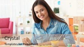  Presentation with heart - Beautiful PPT layouts featuring elementary school tacher - beautiful young woman painting heart backdrop and a lemonade colored foreground