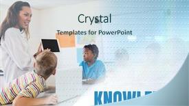  Presentation with knowledge - Presentation theme enhanced with elementary school teacher with class background and a sky blue colored foreground