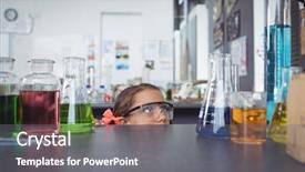  Presentation with flasks - PPT theme having elementary student looking at flasks background and a  colored foreground