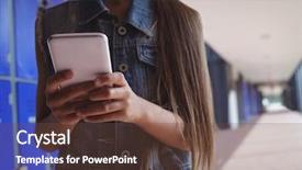  Presentation with human body - Slide deck consisting of elementary student using smartphone while background and a tawny brown colored foreground