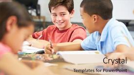  Presentation with elementary - Slide deck featuring elementary students - pupils studying at desks background and a lemonade colored foreground