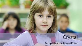  Presentation with fun - PPT theme enhanced with elementary study - happy child group in schoold background and a  colored foreground