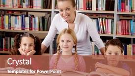  Presentation with teacher - Audience pleasing PPT theme consisting of elementary study - portrait of pupils and teacher backdrop and a  colored foreground