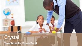  Presentation with diverse elementary students in classroom - Colorful PPT theme enhanced with elementary teacher helping student backdrop and a coral colored foreground
