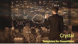  Presentation with business plan - Amazing presentation theme having elements cost - businessman drawing business plan backdrop and a  colored foreground