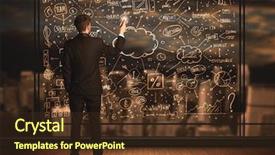  Presentation with restaurant business plan - Slide set having elements cost - businessman drawing business plan background and a  colored foreground