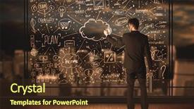  Presentation with restaurant business plan - Slides enhanced with elements cost - businessman drawing business plan background and a  colored foreground