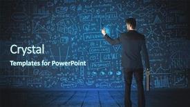  Presentation with women glass ceiling business cartoon - Colorful slide deck enhanced with elements cost - businessman drawing business schemes backdrop and a  colored foreground