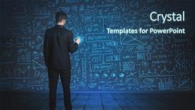  Presentation with women glass ceiling business cartoon - Slide set consisting of elements cost - businessman drawing business schemes background and a  colored foreground