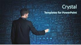  Presentation with glass - Presentation consisting of elements cost - businessman drawing business schemes background and a  colored foreground