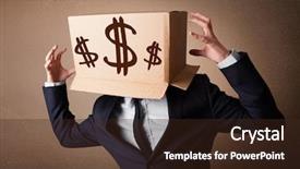  Presentation with dollar signs - PPT theme having elements cost - businessman standing and gesturing background and a wine colored foreground