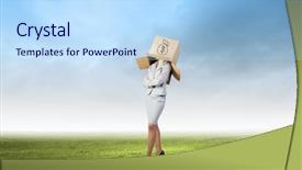  Presentation with box carton - Presentation design having elements cost - businesswoman with carton box background and a light blue colored foreground