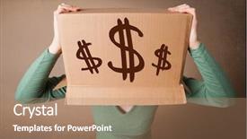  Presentation with dollar signs - PPT theme consisting of elements cost - young girl standing and gesturing background and a coral colored foreground