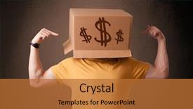  Presentation with dollar signs - Slide deck having elements cost - young man standing and gesturing background and a  colored foreground