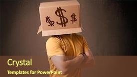  Presentation with dollar signs - Slide set with elements cost - young man standing and gesturing background and a  colored foreground