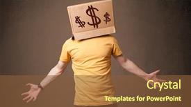  Presentation with dollar signs - Theme consisting of elements cost - young man standing and gesturing background and a  colored foreground