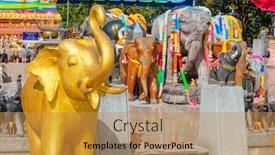  Presentation with elephants - Colorful presentation theme enhanced with elephants at the phuket lighthouse temple backdrop and a gold colored foreground