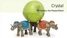  Presentation with elephants - Presentation theme having elephants holding green apple isolated background and a  colored foreground