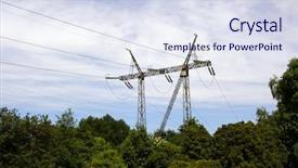  Presentation with cooling tower nuclear power plant - PPT theme consisting of eletrical - eletricity tower and green plants background and a sky blue colored foreground