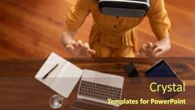  Presentation with social distancing - Slide deck enhanced with elevated-view-of-caucasian-woman background and a tawny brown colored foreground