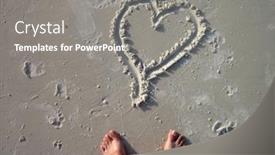  Presentation with sand heart - PPT layouts featuring elevated view of heart shape drawing on the sand background and a gray colored foreground