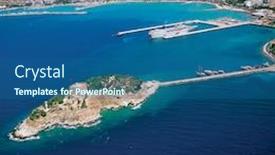  Presentation with elevated intze tank - PPT theme featuring castle turkey - elevated view of kusadasi background and a ocean colored foreground