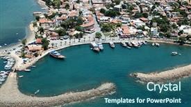 Presentation with turkey - Colorful slide deck enhanced with elevated view of old city and harbour from antalya turkey backdrop and a ocean colored foreground