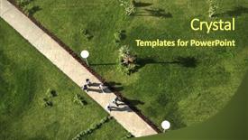  Presentation with elderly people walking difficulties - Slide deck with elevated view of people walking background and a tawny brown colored foreground