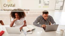  Presentation with black children computer - Amazing slide deck having home using laptop computers elevate backdrop and a sky blue colored foreground