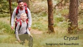  Presentation with hiking - Presentation theme having admiring the view while hiking background and a yellow colored foreground