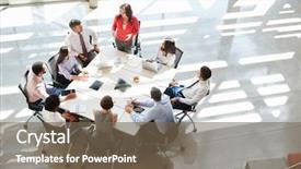  Presentation with virtual team meeting - Audience pleasing slide deck consisting of businesswoman addressing team meeting elevated backdrop and a tawny brown colored foreground