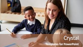  Presentation with school kids - Audience pleasing PPT layouts consisting of elevated view of a female backdrop and a red colored foreground