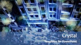  Presentation with rush hour - Beautiful presentation featuring elevated view of people walking backdrop and a ocean colored foreground